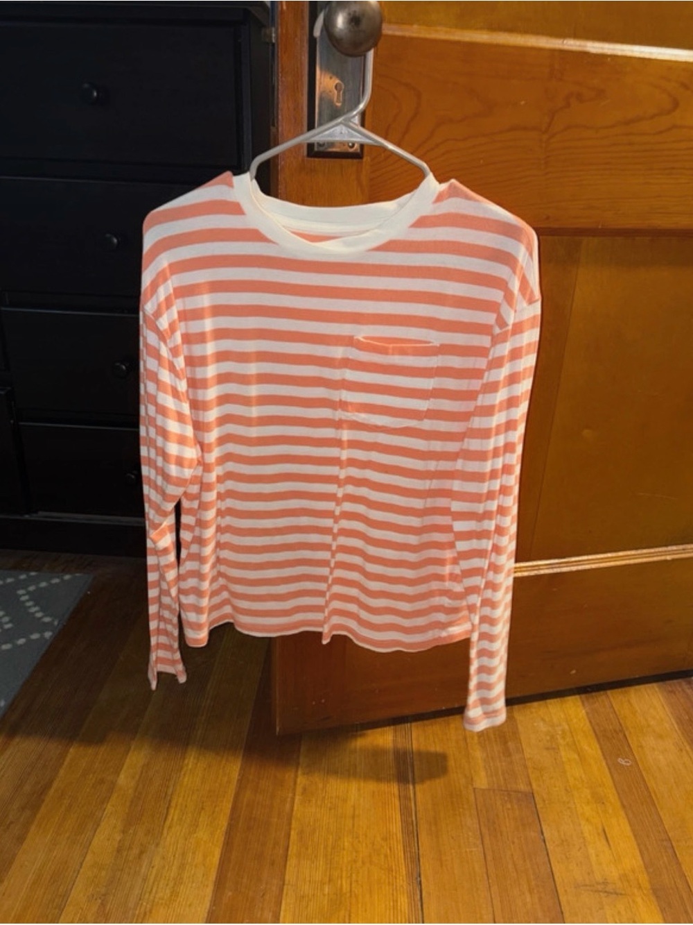 a new day Peach & White Striped Long-Sleeve Pocket Tee